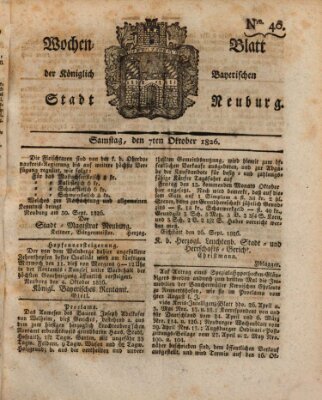 Wochenblatt der Königlich Baierischen Stadt Neuburg (Neuburger Wochenblatt) Samstag 7. Oktober 1826