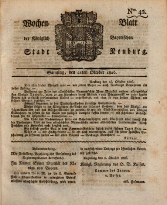 Wochenblatt der Königlich Baierischen Stadt Neuburg (Neuburger Wochenblatt) Samstag 21. Oktober 1826