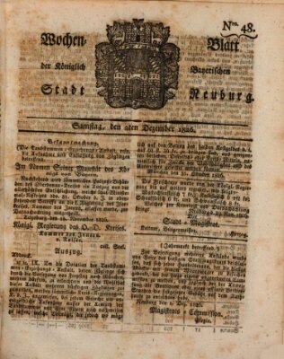 Wochenblatt der Königlich Baierischen Stadt Neuburg (Neuburger Wochenblatt) Samstag 2. Dezember 1826