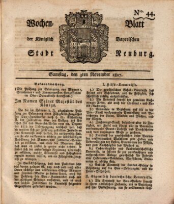 Wochenblatt der Königlich Baierischen Stadt Neuburg (Neuburger Wochenblatt) Samstag 3. November 1827