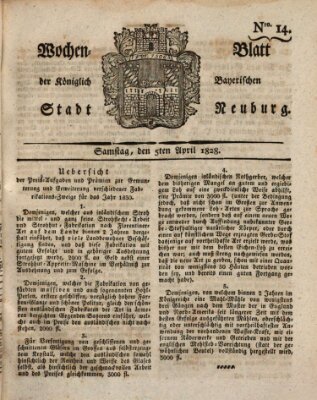 Wochenblatt der Königlich Baierischen Stadt Neuburg (Neuburger Wochenblatt) Samstag 5. April 1828