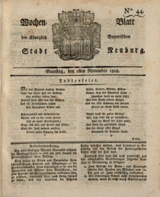 Wochenblatt der Königlich Baierischen Stadt Neuburg (Neuburger Wochenblatt) Samstag 1. November 1828