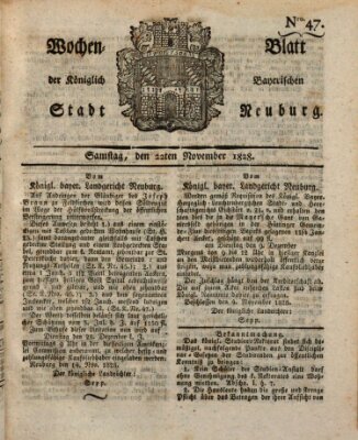 Wochenblatt der Königlich Baierischen Stadt Neuburg (Neuburger Wochenblatt) Samstag 22. November 1828