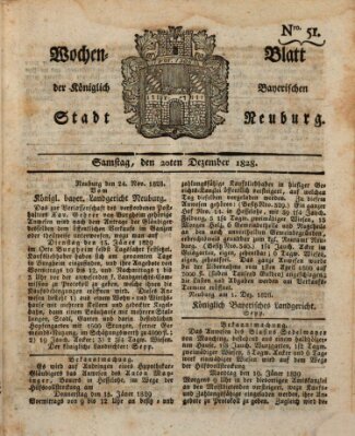 Wochenblatt der Königlich Baierischen Stadt Neuburg (Neuburger Wochenblatt) Samstag 20. Dezember 1828