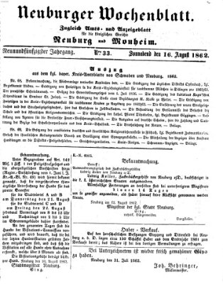 Neuburger Wochenblatt Samstag 16. August 1862