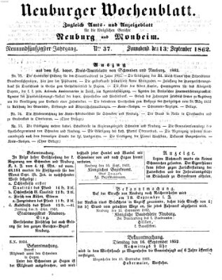 Neuburger Wochenblatt Samstag 13. September 1862