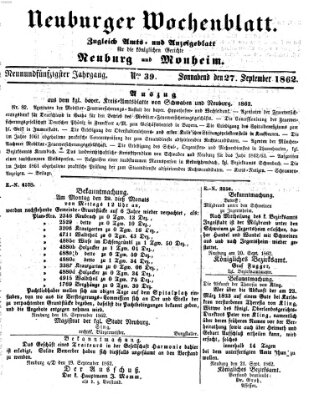 Neuburger Wochenblatt Samstag 27. September 1862