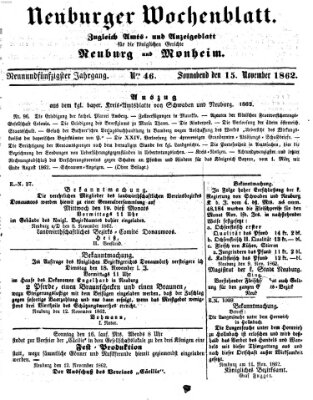 Neuburger Wochenblatt Samstag 15. November 1862