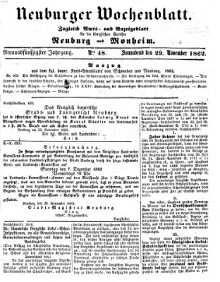 Neuburger Wochenblatt Samstag 29. November 1862