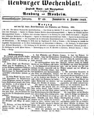 Neuburger Wochenblatt Samstag 6. Dezember 1862