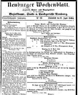 Neuburger Wochenblatt Samstag 2. April 1864