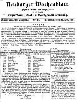 Neuburger Wochenblatt Samstag 29. Oktober 1864