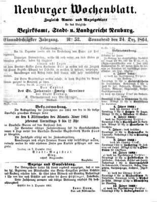 Neuburger Wochenblatt Samstag 24. Dezember 1864