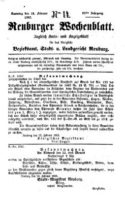 Neuburger Wochenblatt Samstag 18. Februar 1865