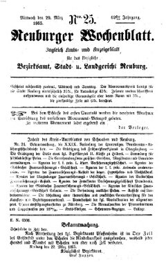 Neuburger Wochenblatt Mittwoch 29. März 1865