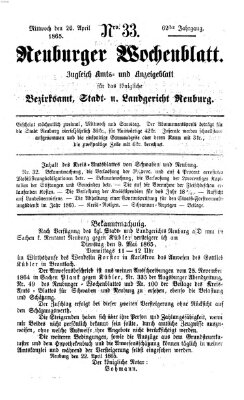 Neuburger Wochenblatt Mittwoch 26. April 1865