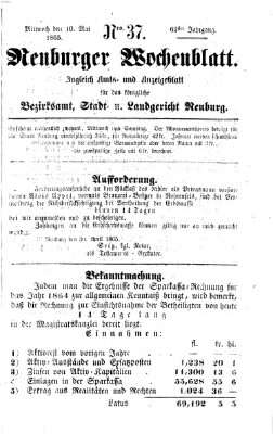 Neuburger Wochenblatt Mittwoch 10. Mai 1865