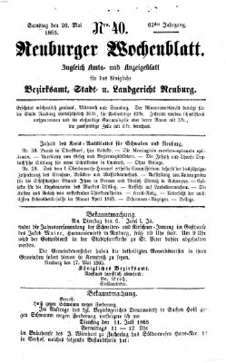 Neuburger Wochenblatt Samstag 20. Mai 1865