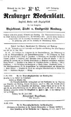 Neuburger Wochenblatt Mittwoch 14. Juni 1865