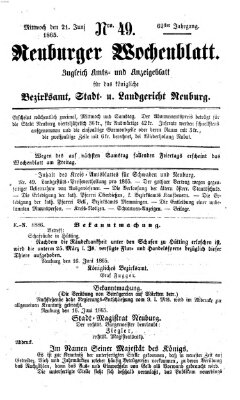 Neuburger Wochenblatt Mittwoch 21. Juni 1865