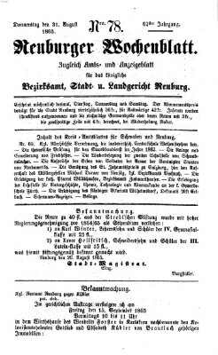 Neuburger Wochenblatt Donnerstag 31. August 1865