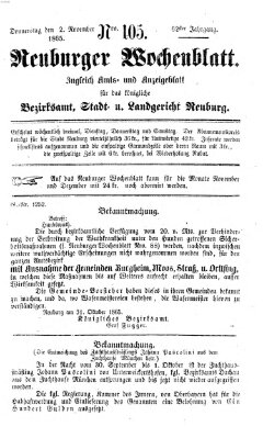 Neuburger Wochenblatt Donnerstag 2. November 1865