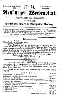 Neuburger Wochenblatt Donnerstag 1. Februar 1866