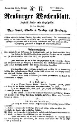 Neuburger Wochenblatt Donnerstag 8. Februar 1866