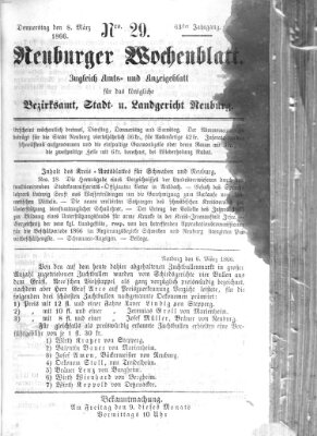 Neuburger Wochenblatt Donnerstag 8. März 1866