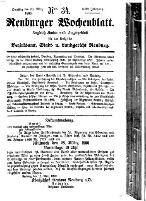 Neuburger Wochenblatt Dienstag 20. März 1866