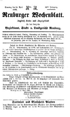 Neuburger Wochenblatt Samstag 28. April 1866