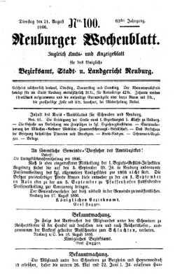 Neuburger Wochenblatt Dienstag 21. August 1866