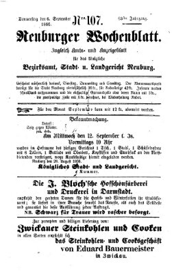 Neuburger Wochenblatt Donnerstag 6. September 1866