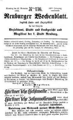 Neuburger Wochenblatt Samstag 10. November 1866