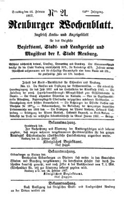 Neuburger Wochenblatt Samstag 16. Februar 1867