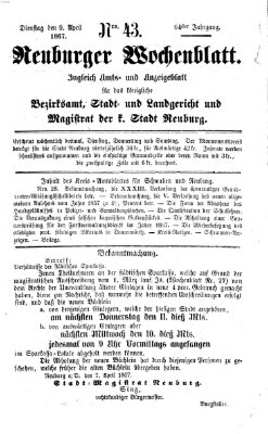 Neuburger Wochenblatt Dienstag 9. April 1867