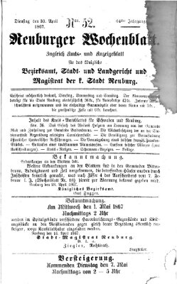 Neuburger Wochenblatt Dienstag 30. April 1867