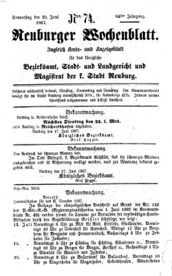 Neuburger Wochenblatt Donnerstag 20. Juni 1867