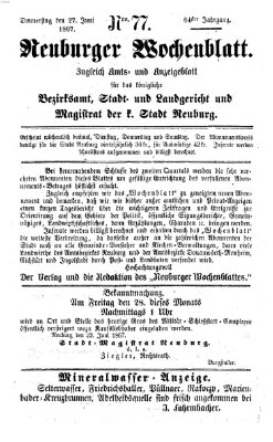 Neuburger Wochenblatt Donnerstag 27. Juni 1867