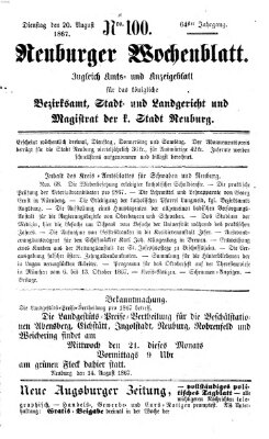 Neuburger Wochenblatt Dienstag 20. August 1867