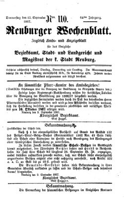 Neuburger Wochenblatt Donnerstag 12. September 1867