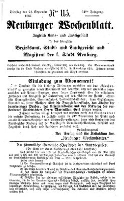 Neuburger Wochenblatt Montag 23. September 1867