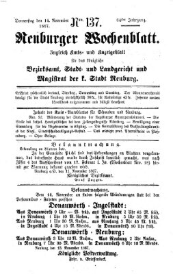 Neuburger Wochenblatt Donnerstag 14. November 1867