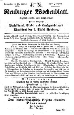 Neuburger Wochenblatt Donnerstag 27. Februar 1868