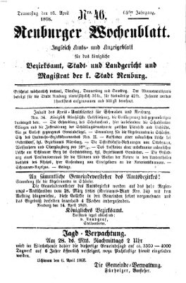 Neuburger Wochenblatt Donnerstag 16. April 1868