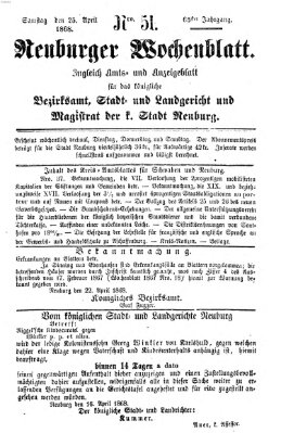 Neuburger Wochenblatt Samstag 25. April 1868