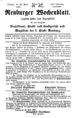 Neuburger Wochenblatt Dienstag 28. April 1868