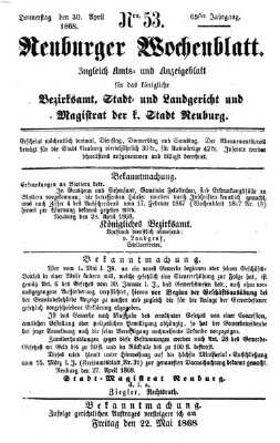 Neuburger Wochenblatt Donnerstag 30. April 1868