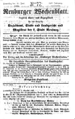 Neuburger Wochenblatt Donnerstag 25. Juni 1868