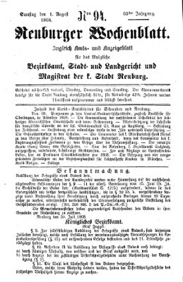 Neuburger Wochenblatt Samstag 1. August 1868